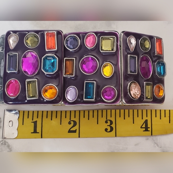 Vintage 2000s Bling Purple Cuff Rhinestones Chunky Statement Bracelet - Picture 7 of 8